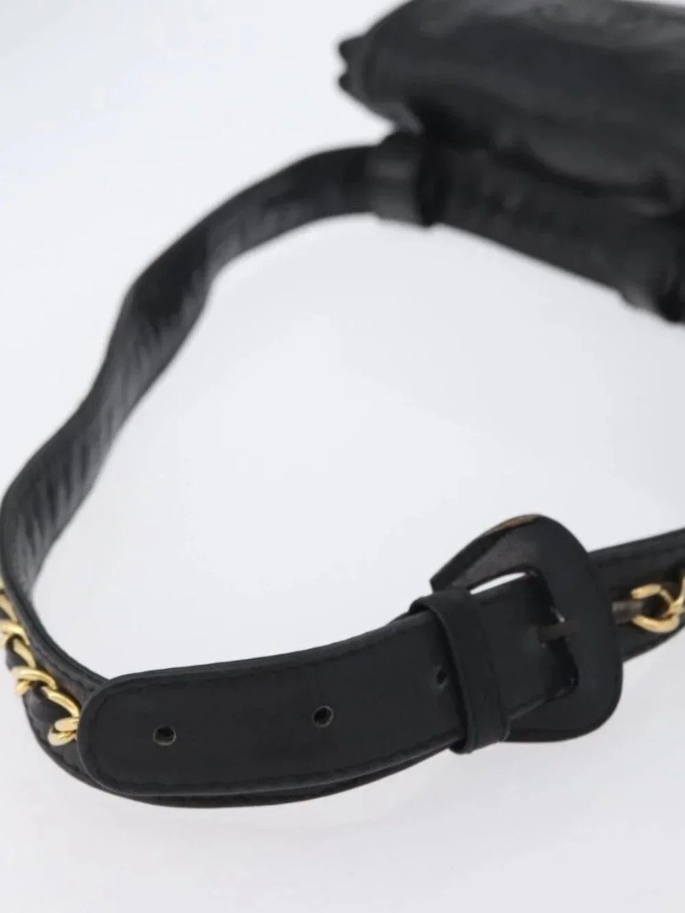 CHANEL COCO Mark Chain Waist Bag Lamb Skin Black Gold CC Auth BA11165